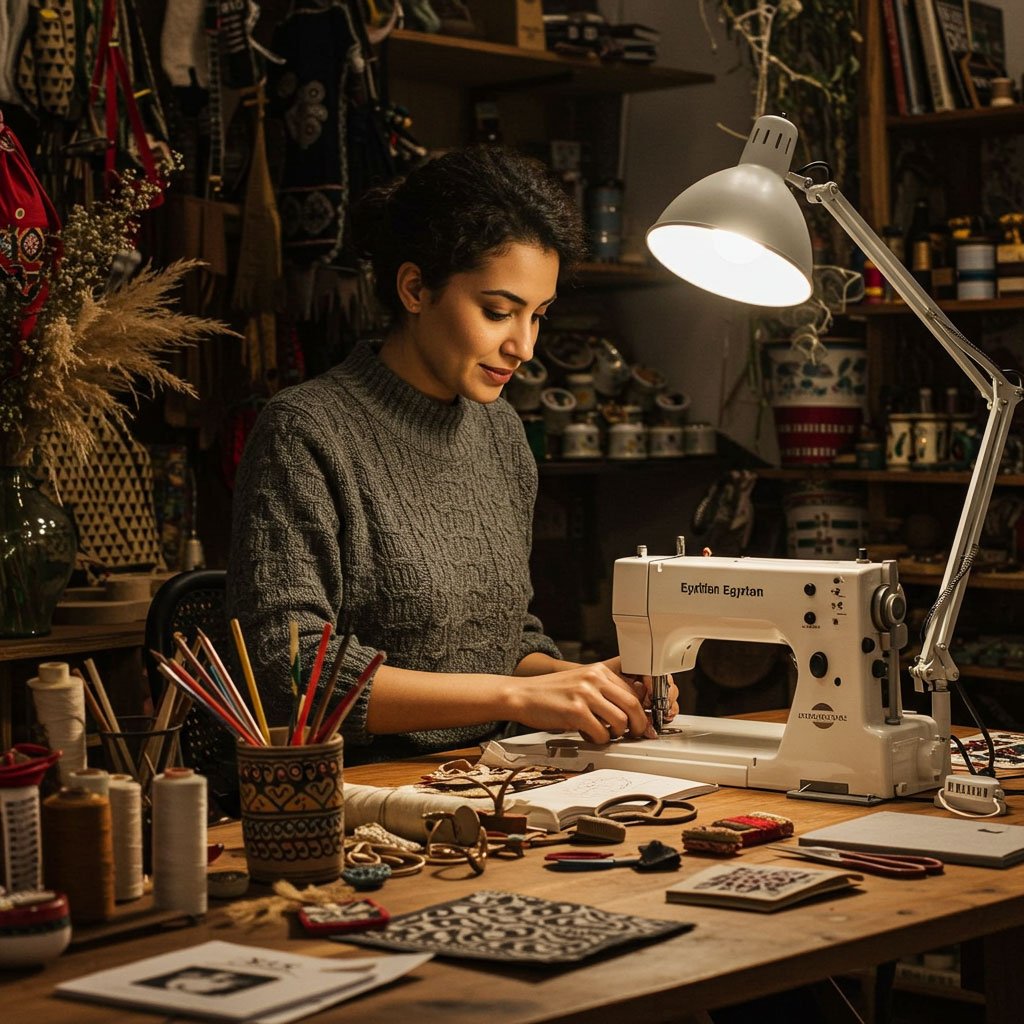 Artisan using a sewing machine